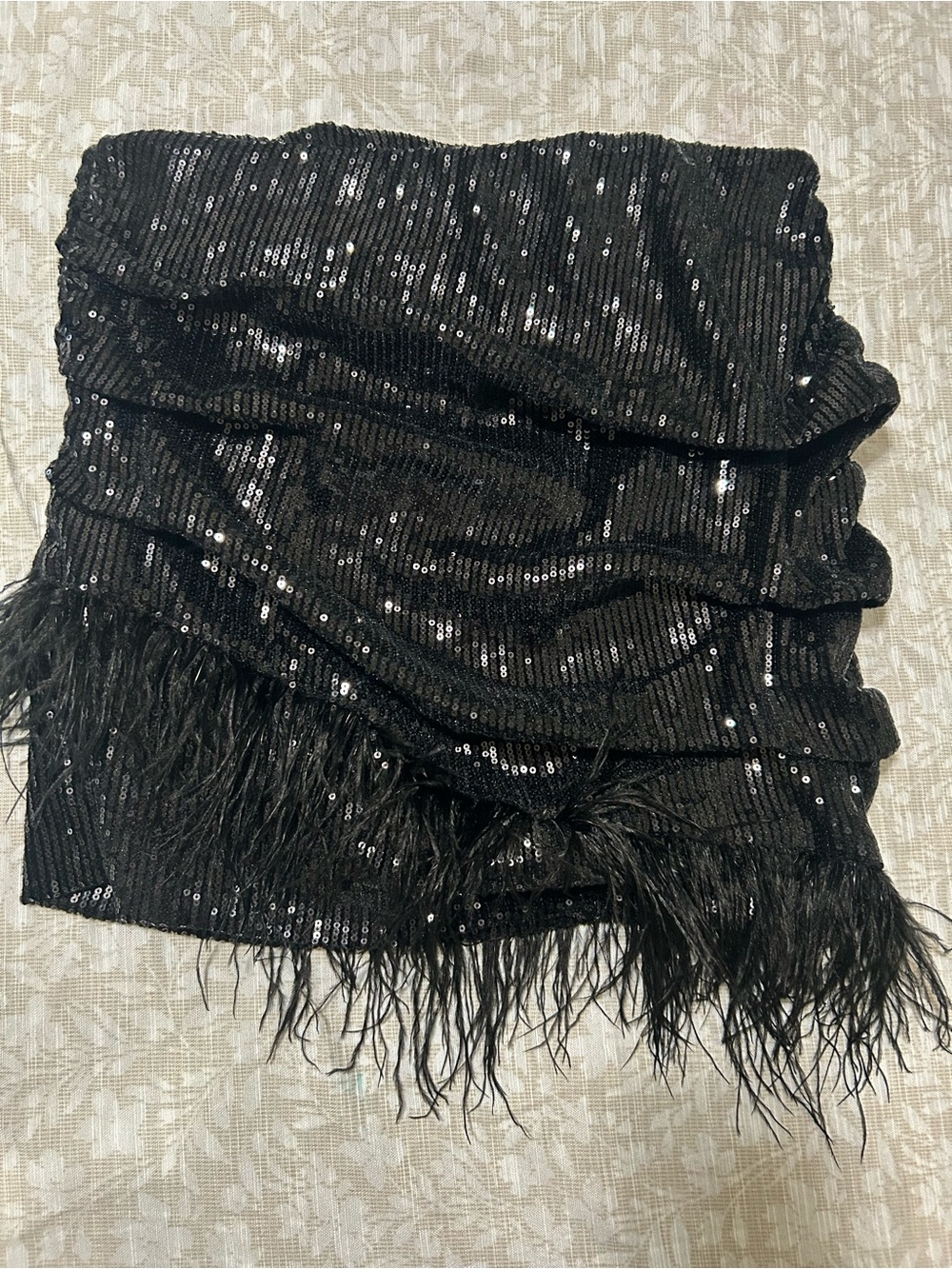 Hazel & Olive Black Sequin Feather Mini Skirt Size M